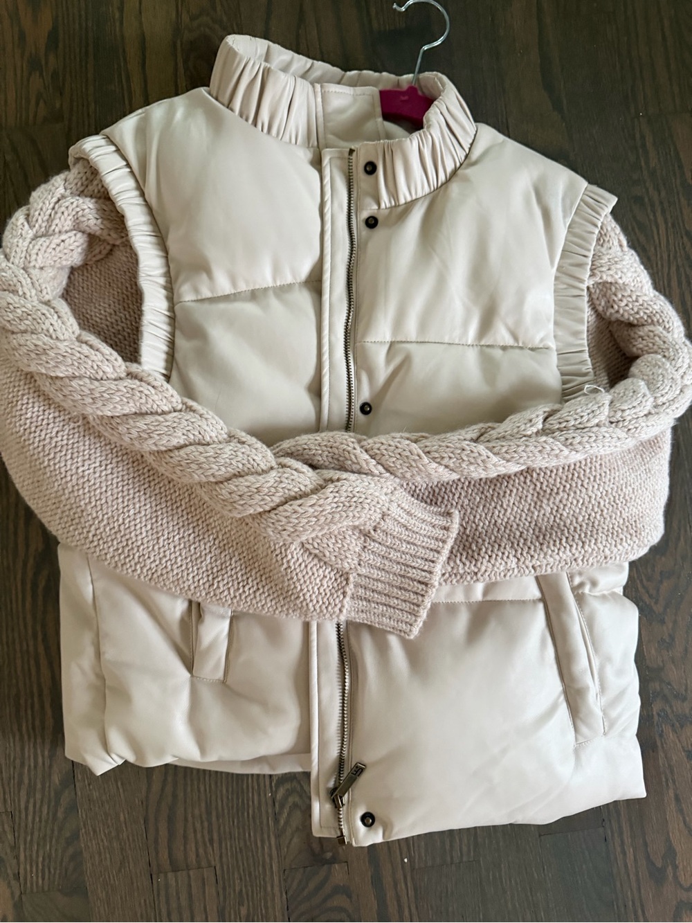 Unreal Fur Cream Quilted Puffer Vest with Knit Trim Details